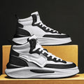 Men's black and white high-top board shoes with round toe and platform sole