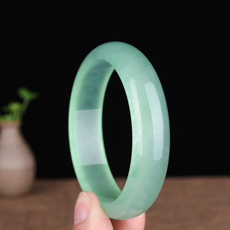 Quartz rock jade bracelet in modern simplicity style showing oil cyan light green colour