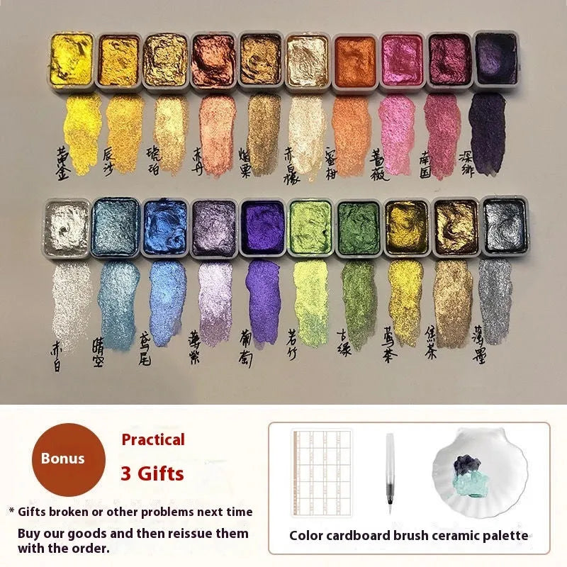 Traditional Chinese painting watercolour set with 20 tubes, including red and white gold in 5ml sizes