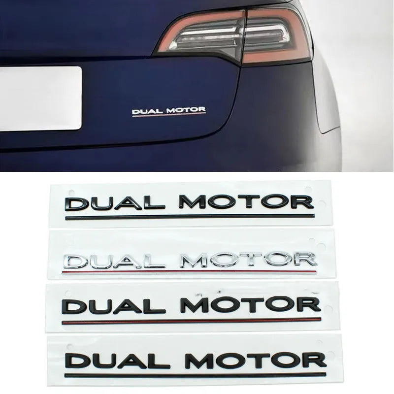Model 3 car sticker showing 19cm by 3cm ABS plastic construction with double motor bumper design