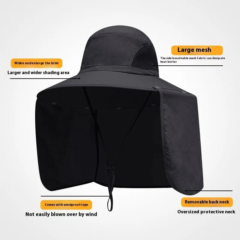 Nylon fisherman hat with neck sun protection in dome crown style, available in multiple colours