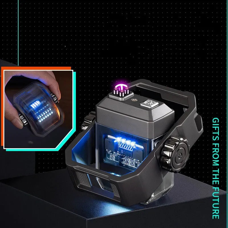 Qidian X12 mecha double arc electric lighter with gyroscope mechanism in zinc alloy construction
