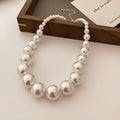 White French retro gradient pearl necklace with large and small U-shaped imitation pearls on ball bead chain, 43cm+5cm.