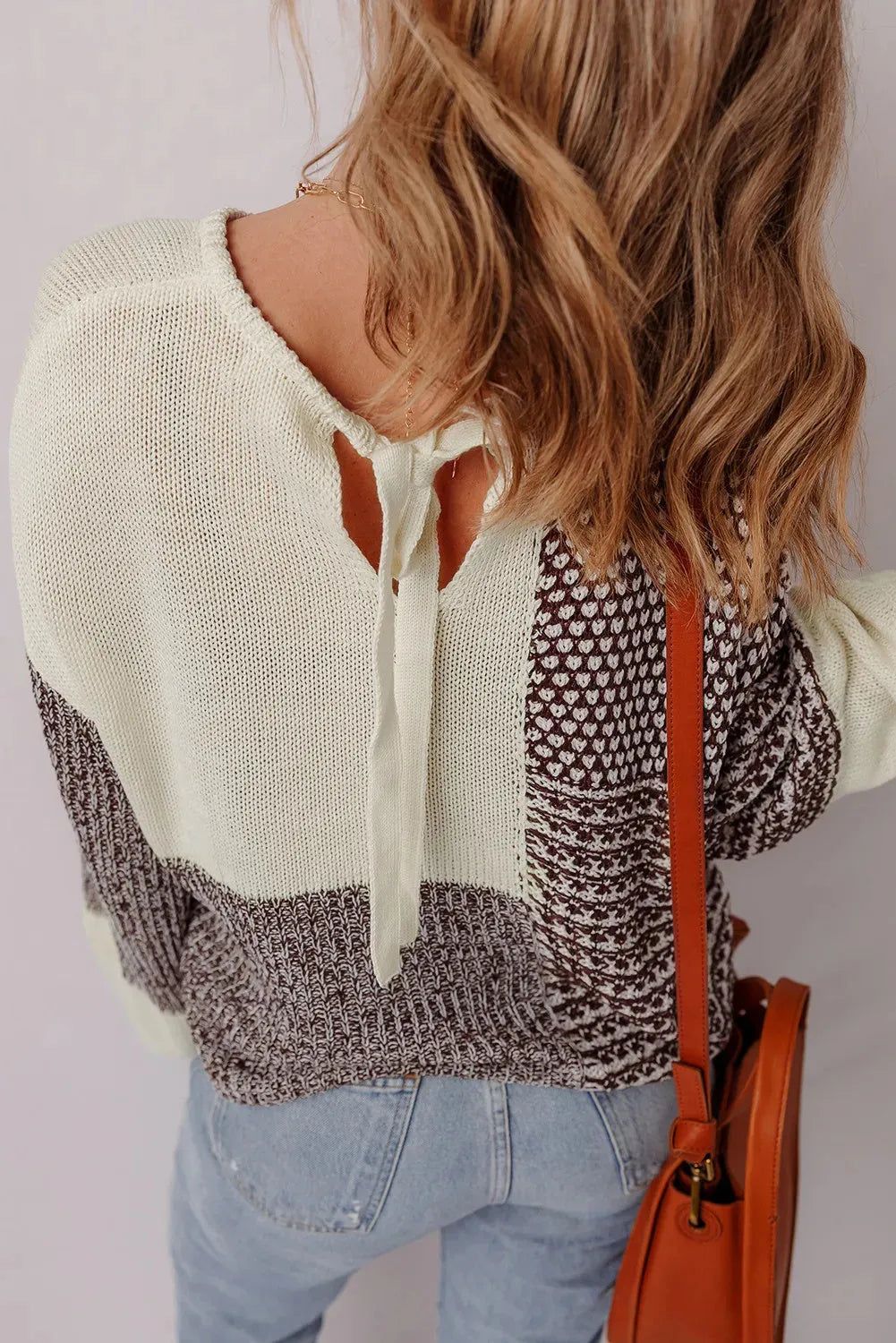 Dark khaki colour block sweater with drop shoulders and adjustable back tie detail