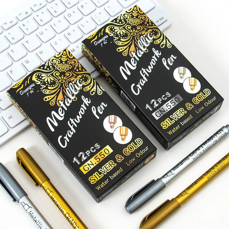 Metal paint pen for packaging with gold and silver ink options