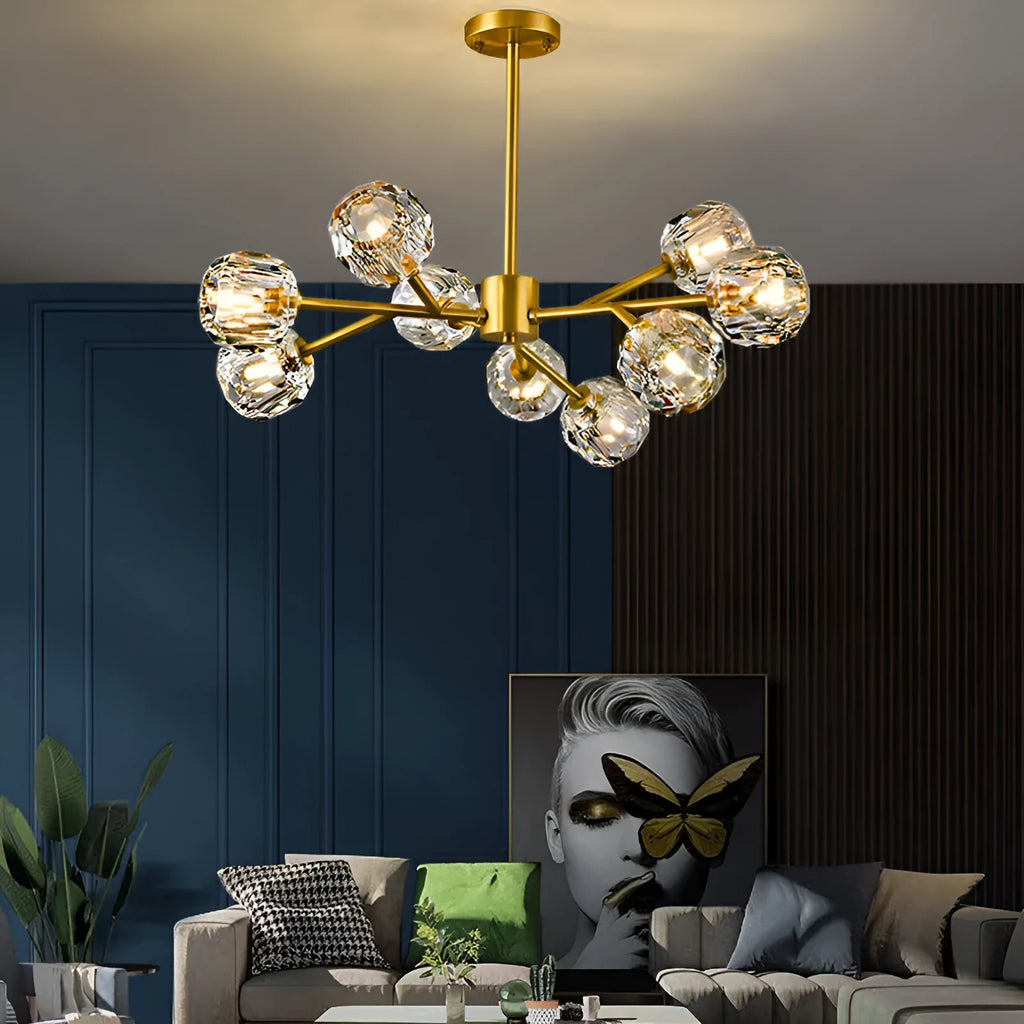 Nordic all copper crystal chandelier, 9 heads, LED, remote control, 220V, 15-30sqm