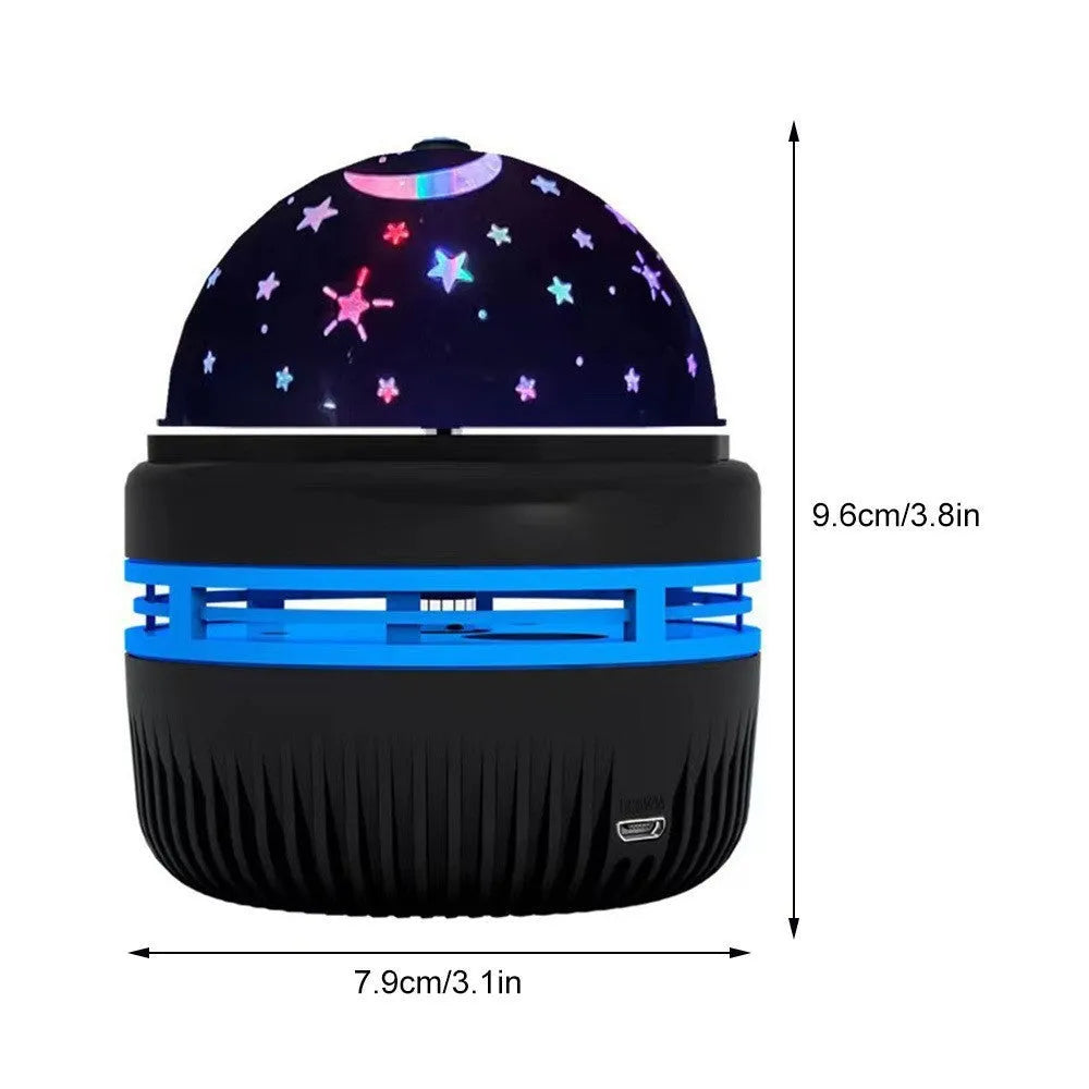 LED star galaxy projector lamp with rotating effects, acrylic shade, and 5V USB power for bedroom or party use