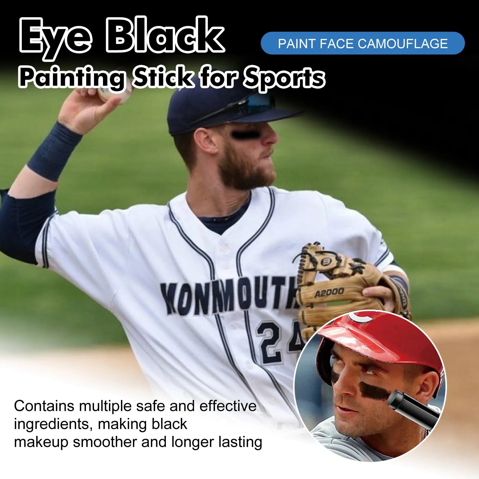 15g sports eye black paint stick in compact 8.6cm packaging for athletic glare reduction