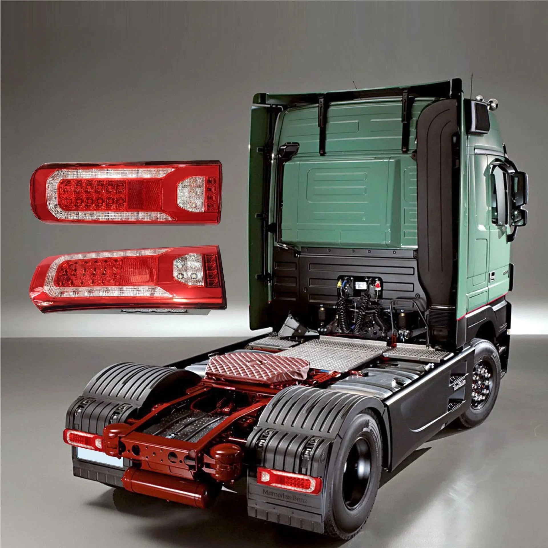 Mercedes-Benz MP4 MP5 heavy truck LED running water style rear tail lamp on white background.
