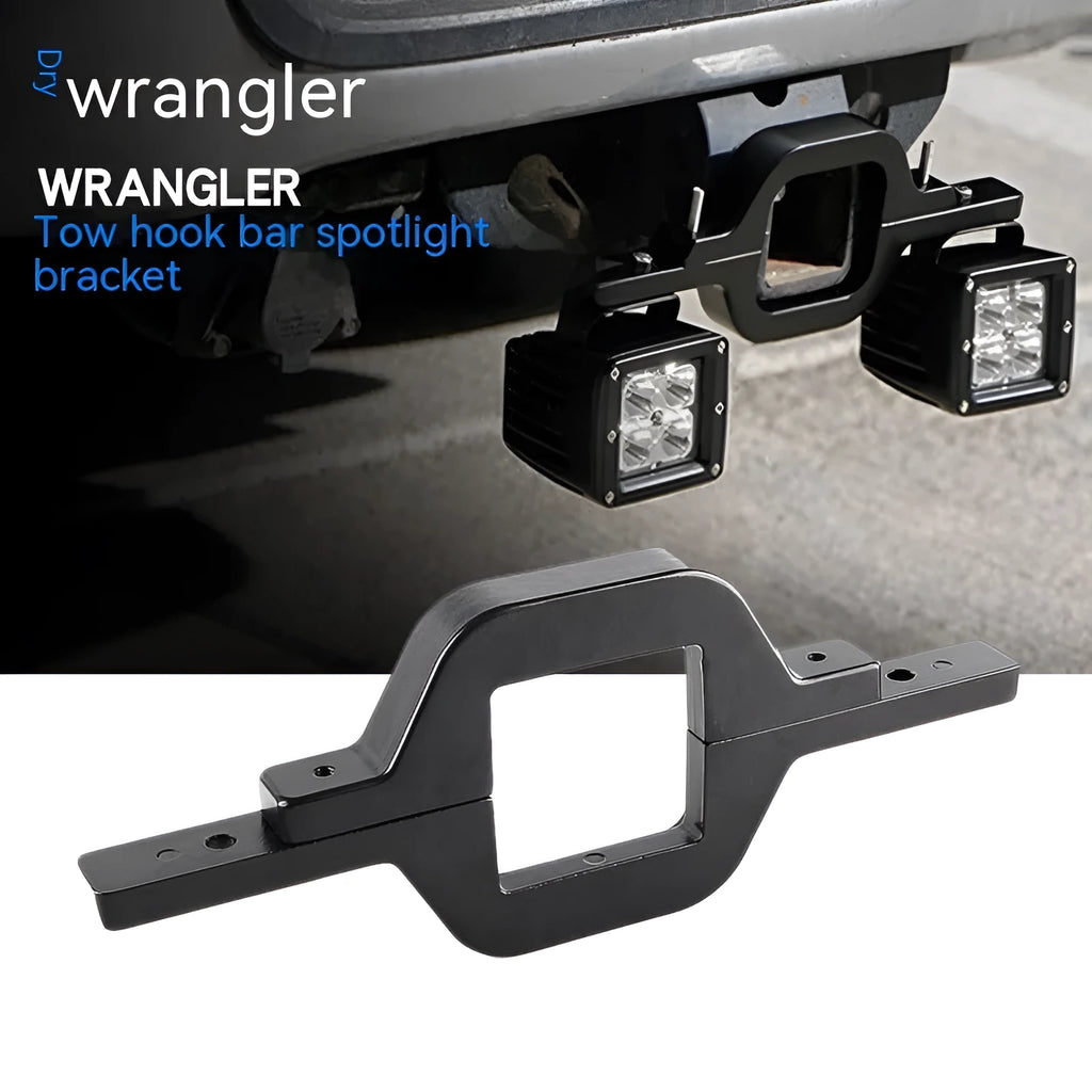 Black aluminium alloy LED light mounting bracket for a Jeep Wrangler off-road vehicle