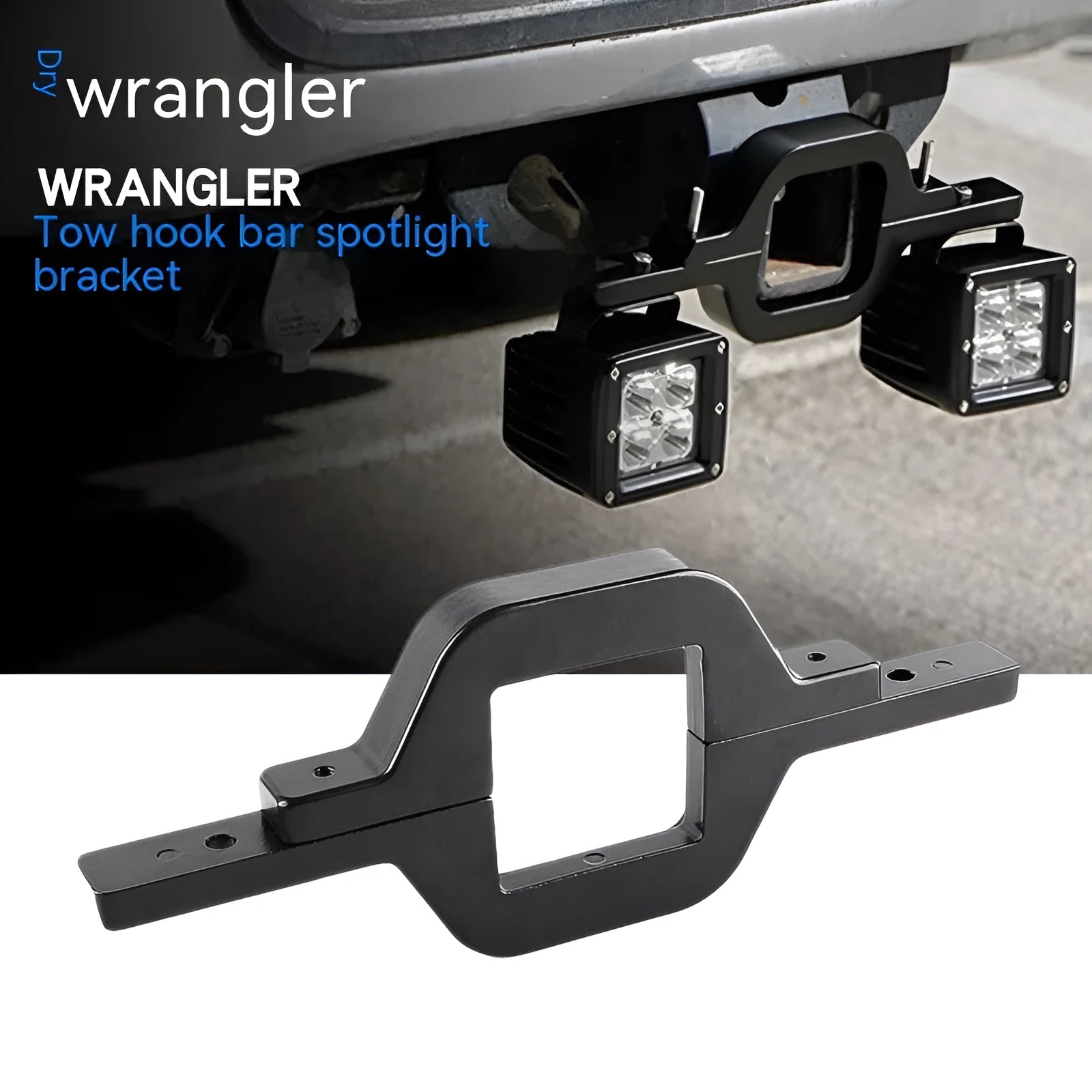 Black aluminium alloy LED light mounting bracket for a Jeep Wrangler off-road vehicle
