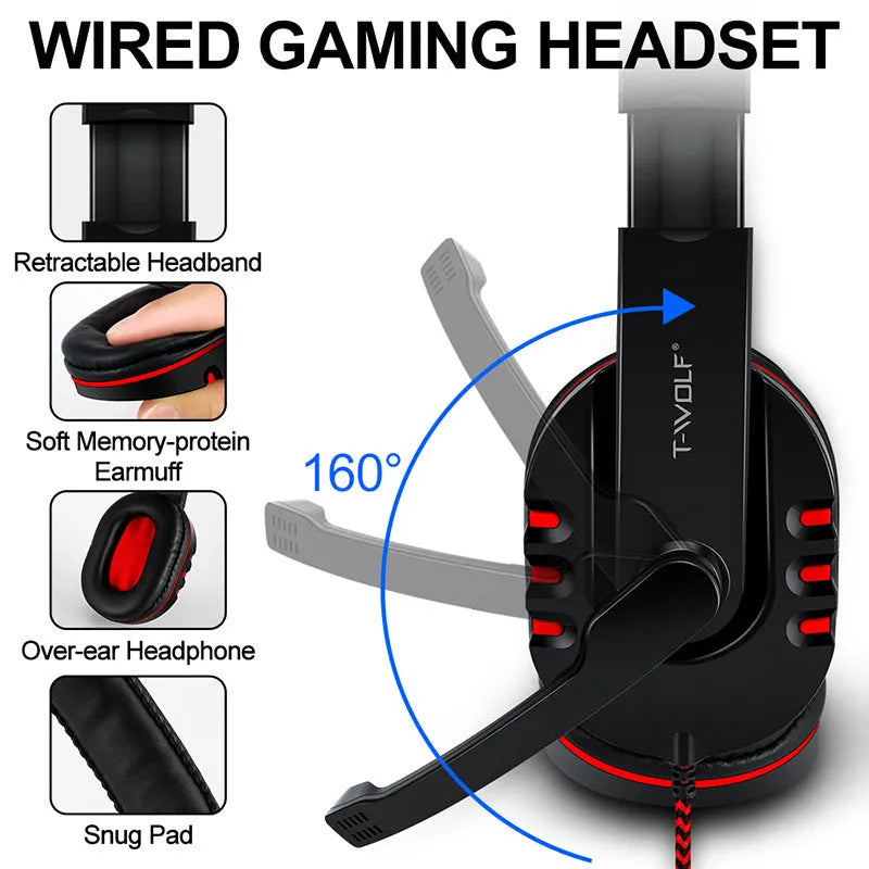 Thunder Wolf T800 wired keyboard and mouse set with headset and mouse pad on desktop