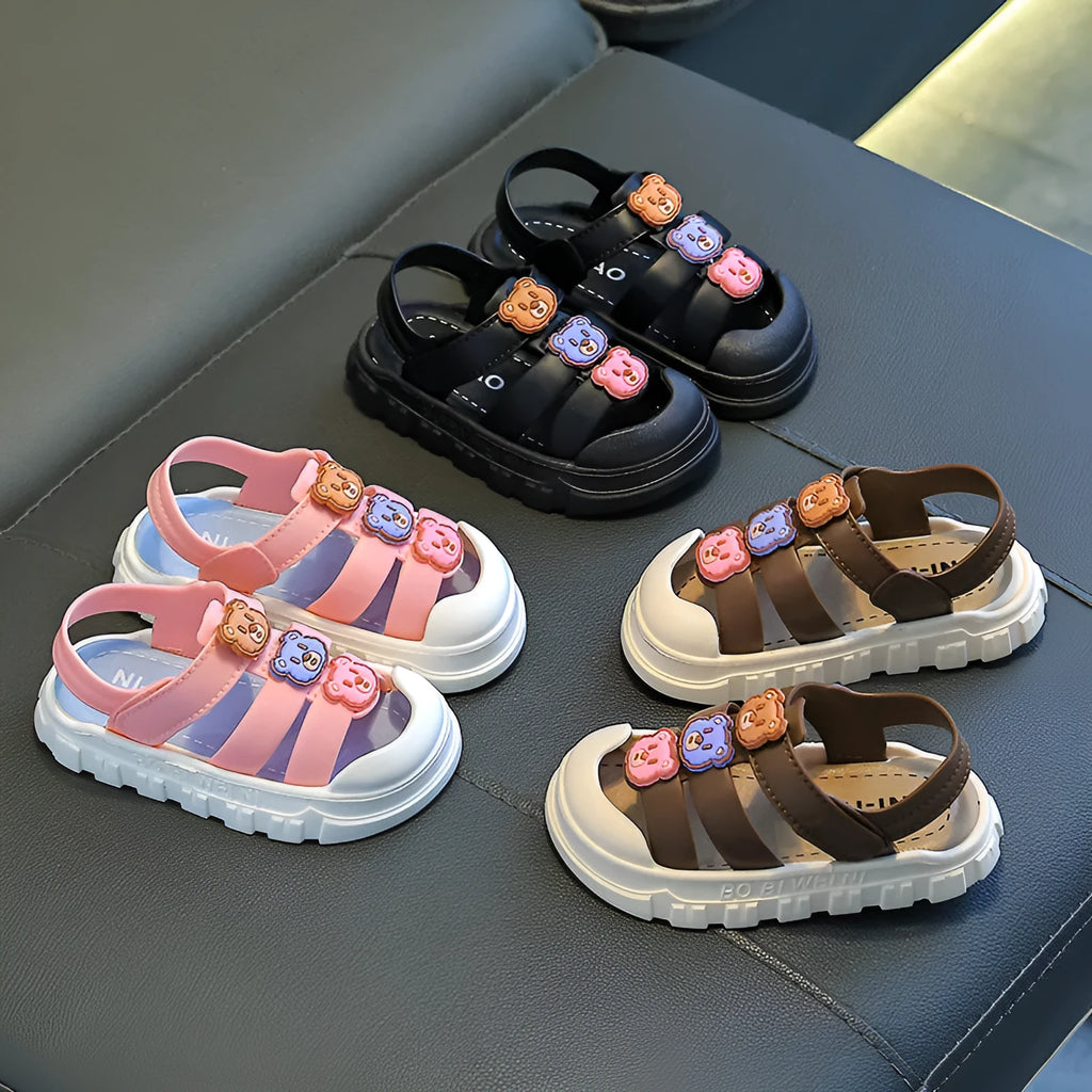 Boys' non-slip sandals with cartoon pattern, PVC sole, Velcro fastening, pink brown or black, sizes 21-30
