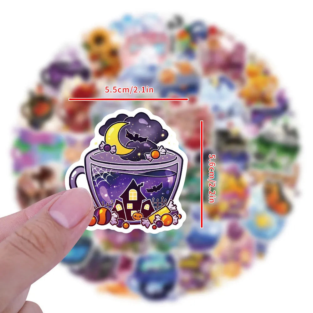 Pack of 50 colourful tea cup graffiti stickers in Nordic style for DIY luggage and scooter decoration