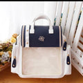 Japanese style transparent colour backpack in blue or brown with soft polyester body, sandwich pocket, and transparent rubber plate.