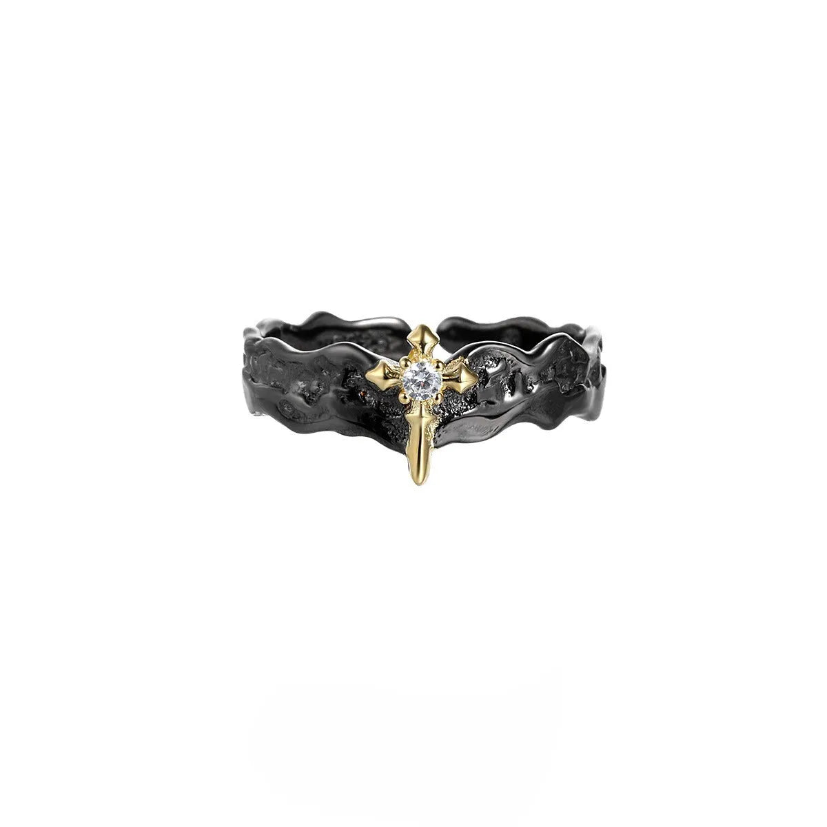 Adjustable opening silver couple ring with electroplated white gold or black gold finish, showing original design