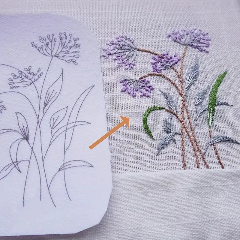 Nordic style embroidery kit with pre-printed design on water-soluble non-woven fabric for beginners