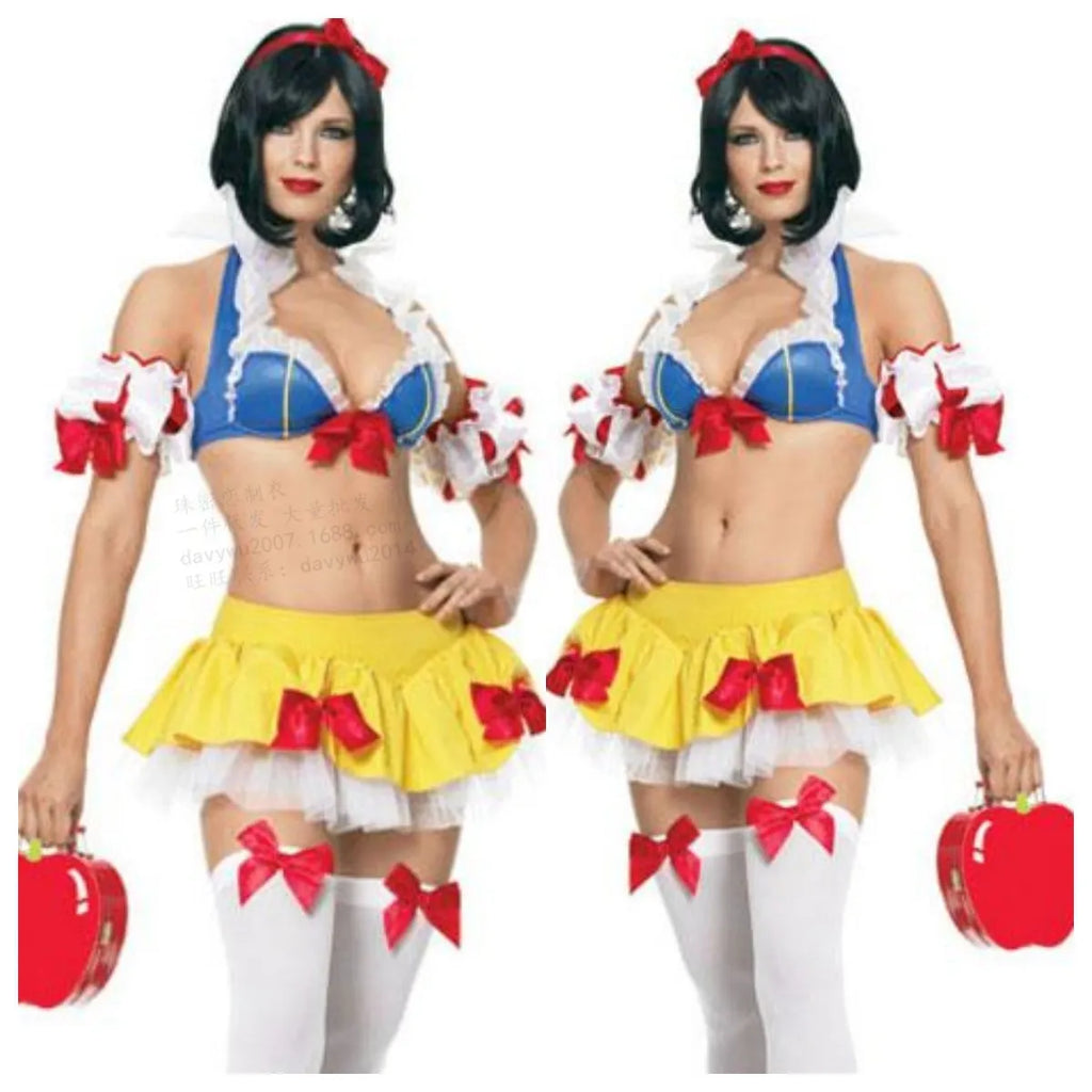 Anime Snow White costume dress set with headdress, top, skirt and sleeves for Halloween cosplay