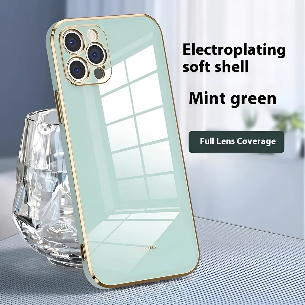 Mint Green TPU phone case with electroplating edge for Apple iPhone 15 and 16 on a white background.