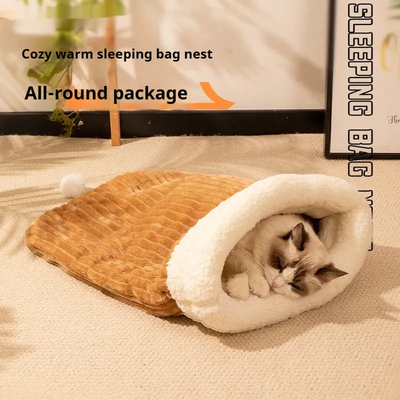 Flannel cat sleeping bag measuring 50cm by 40cm in blue rabbit design with diablement pp cotton material