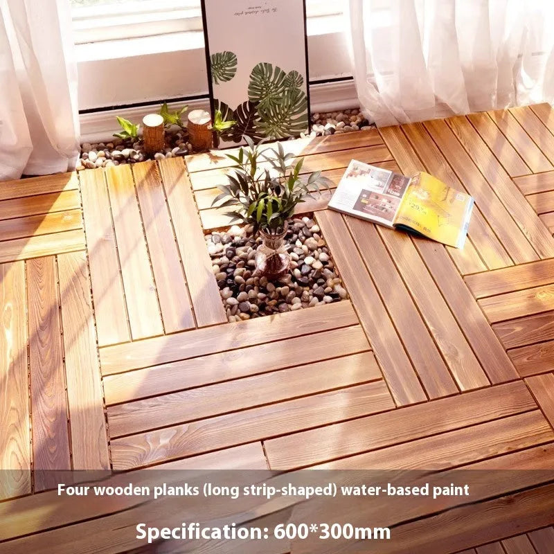 Camphor pine wood flooring tiles showing 30cm x 30cm dimensions with brush wax oil finish