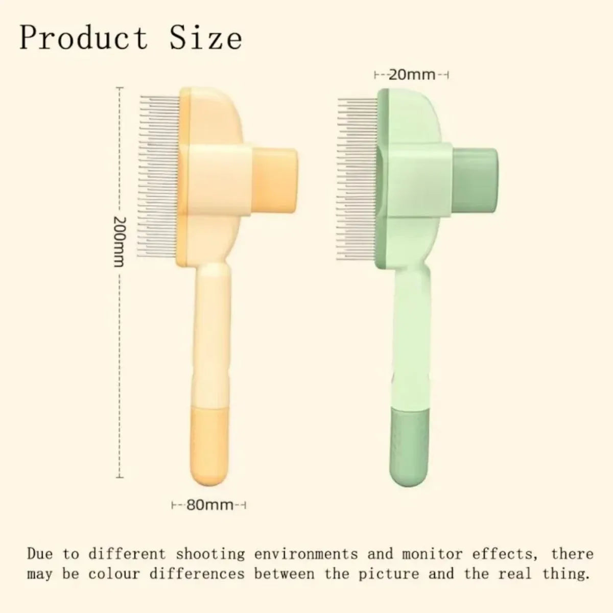 Green and yellow pet grooming brush with one-click hair removal system for dogs