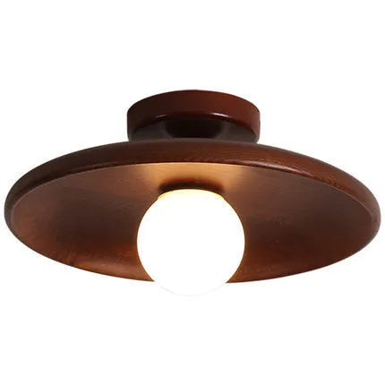 Aisle Ceiling Lamp in solid wood with glass shade, available in wood or walnut colour, diameters 18cm, 28cm, 35cm.