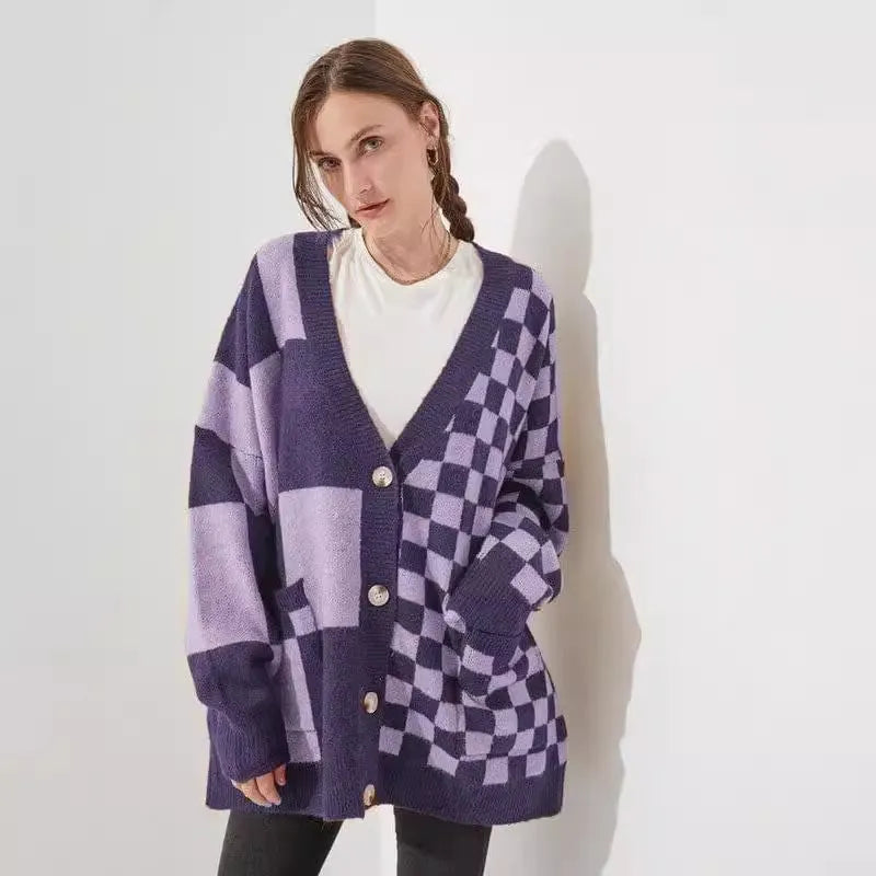 Loose slim fit cardigan knitwear in polyester fabric available in six colours including grey, maroon and purple