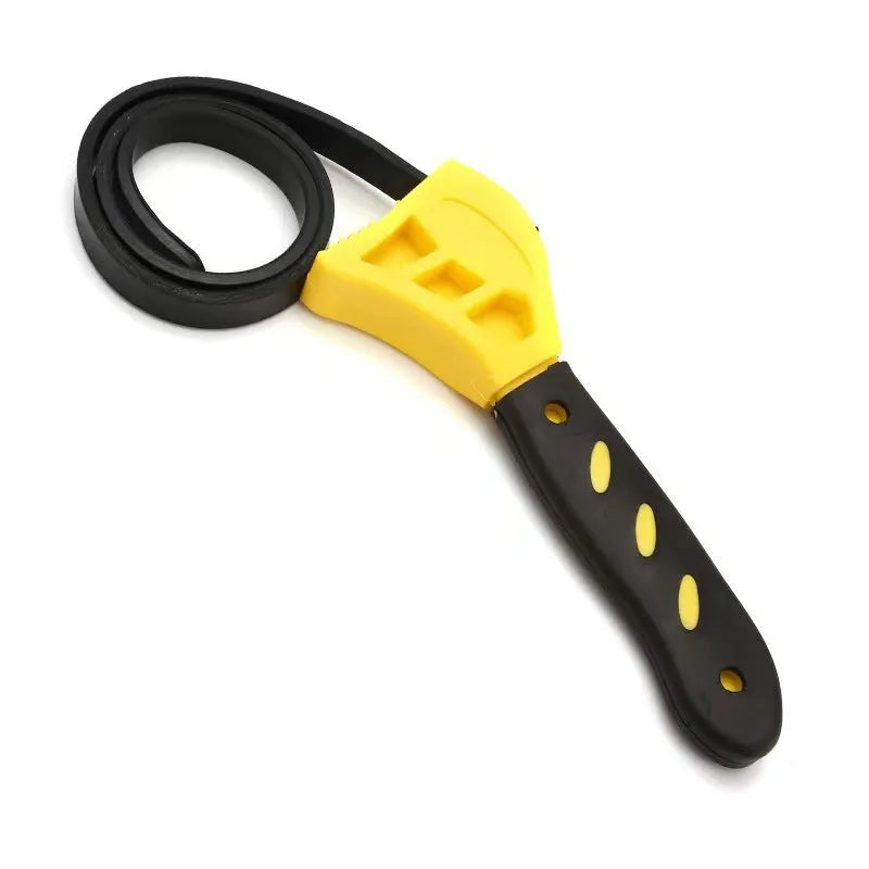Adjustable rubber strap wrench set with phosphated finish, showing 6-inch and 8-inch sizes for filter and fitting maintenance