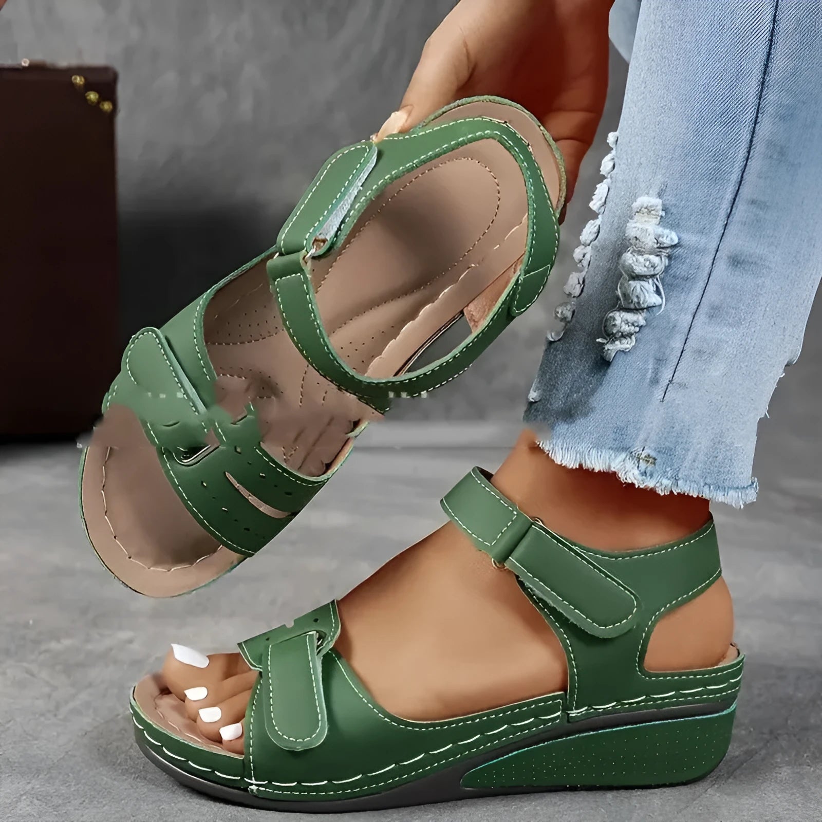Women's plus size strap sandals with thick composite soles and adjustable Velcro fastening