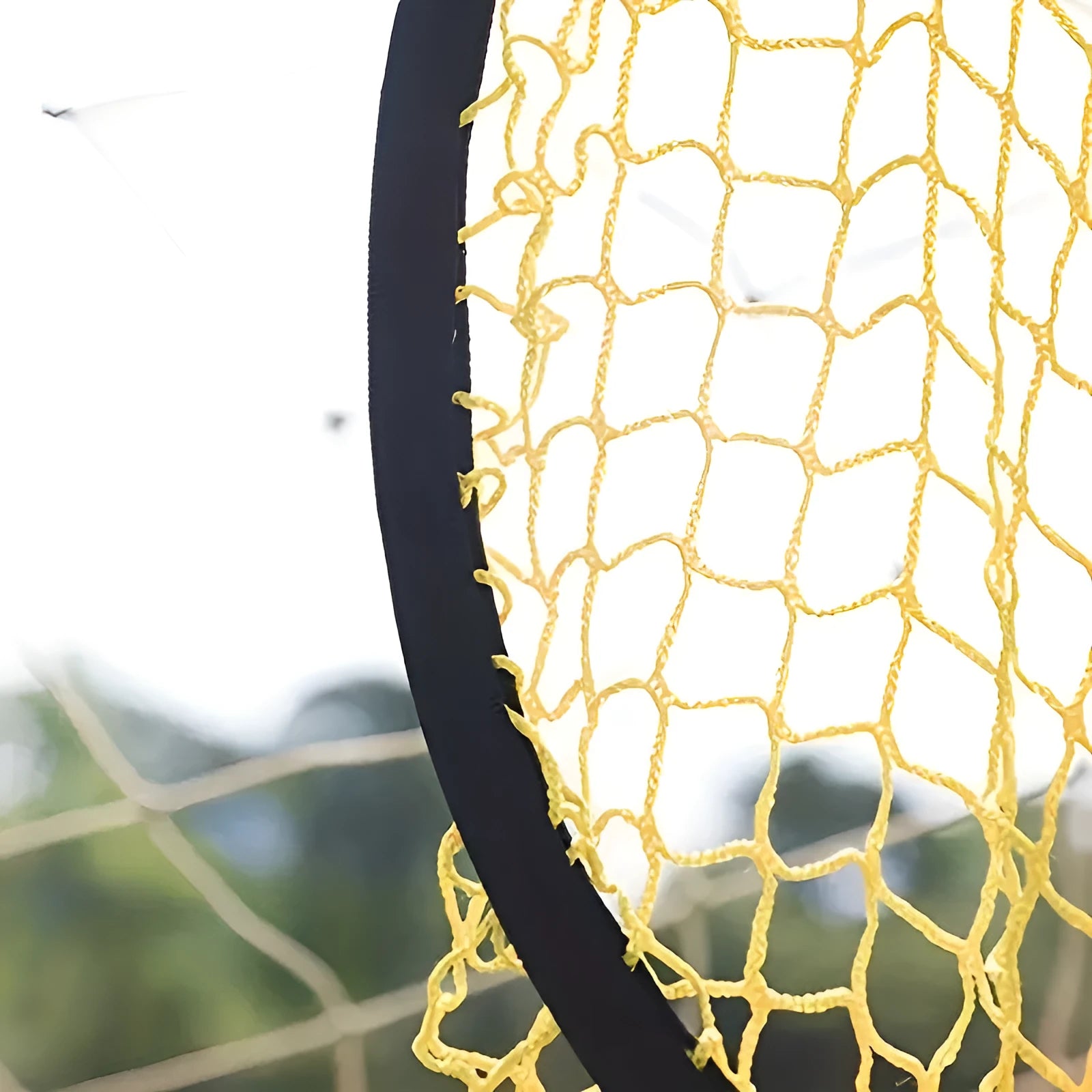 Portable aluminium frame soccer training goal net set up on grass