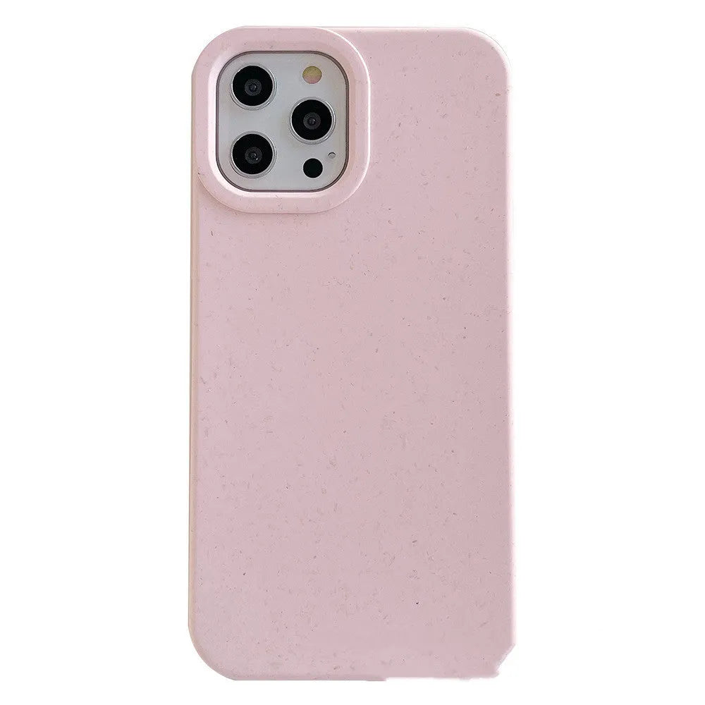 Biodegradable wheat straw fibre iPhone case showing rear protection and precise cutouts for cameras and ports