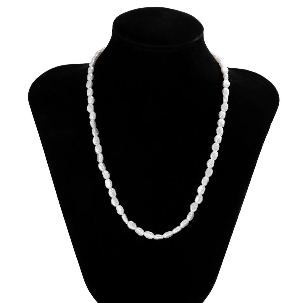 Men's white handmade U-shaped imitation pearl necklace with mother pearl shellfish pendant