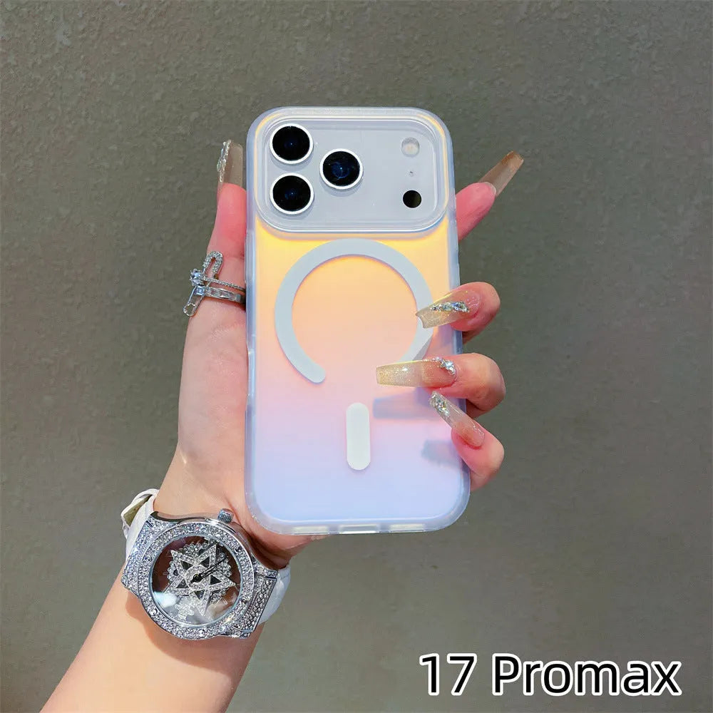 Laser gradient frosted magnetic phone case for iPhone 17 series in minimalist back cover style