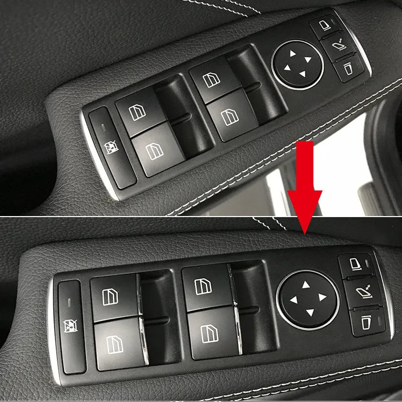 Black glitter window lift button modification sticker measuring 6cm by 3cm with adhesive backing