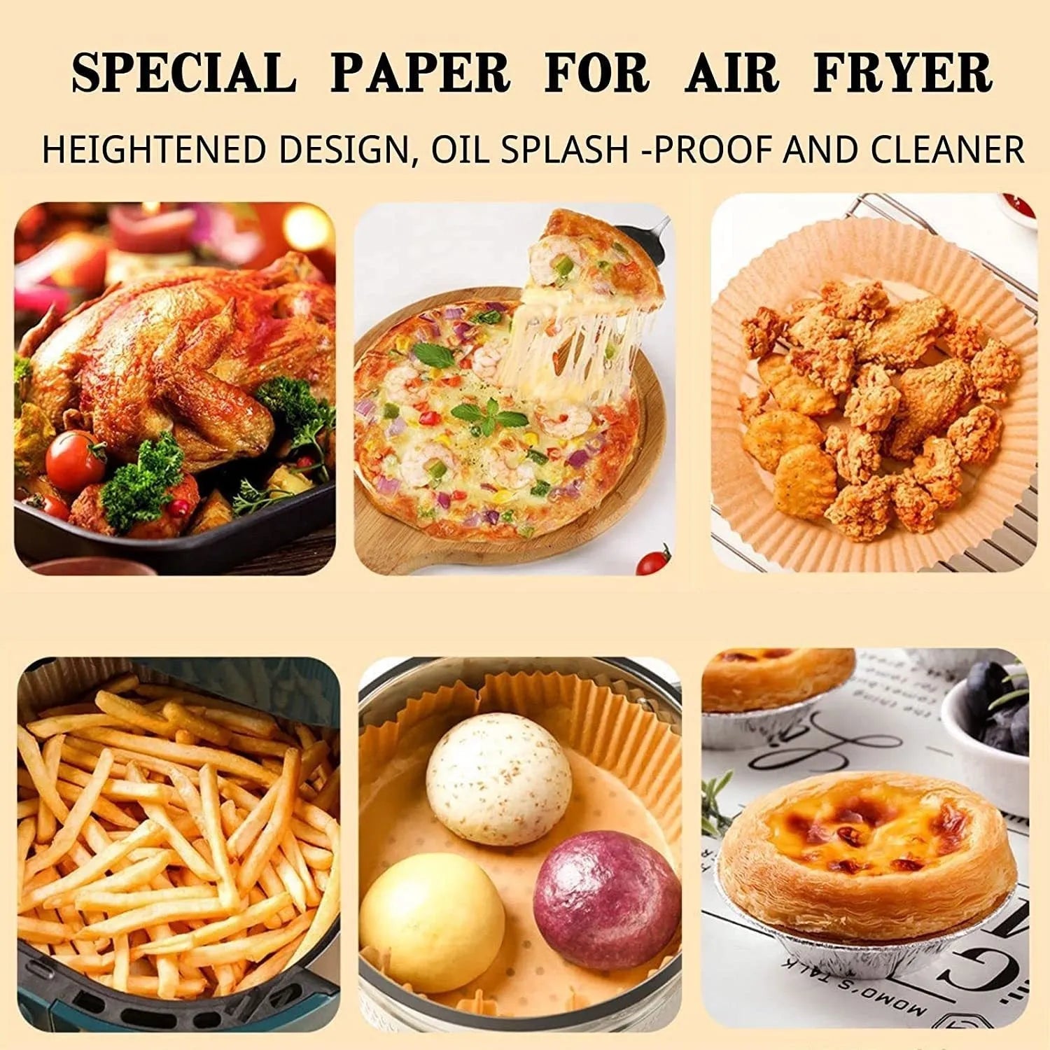 Disposable air fryer paper liners in round bowl shape with 4.5cm edges