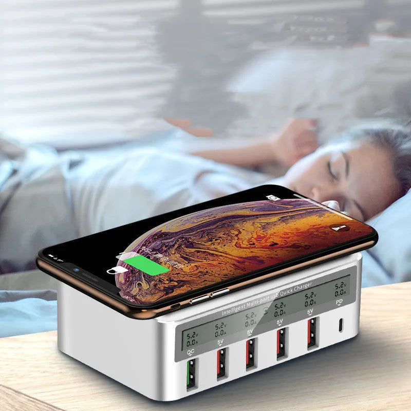 QC30 Fast Charge 6-port 50W desktop USB charger unit on a table