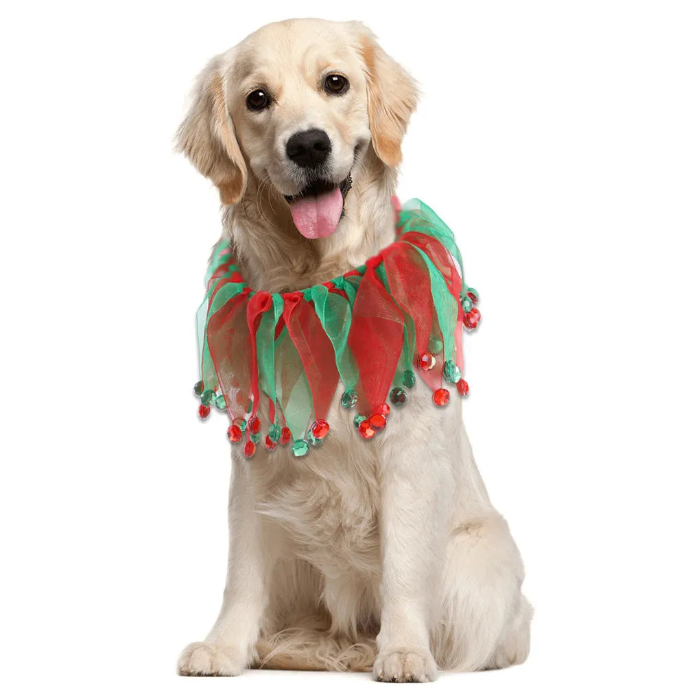 Tie-dyed cloth dog collar in Christmas and Halloween colour patterns with adjustable free size