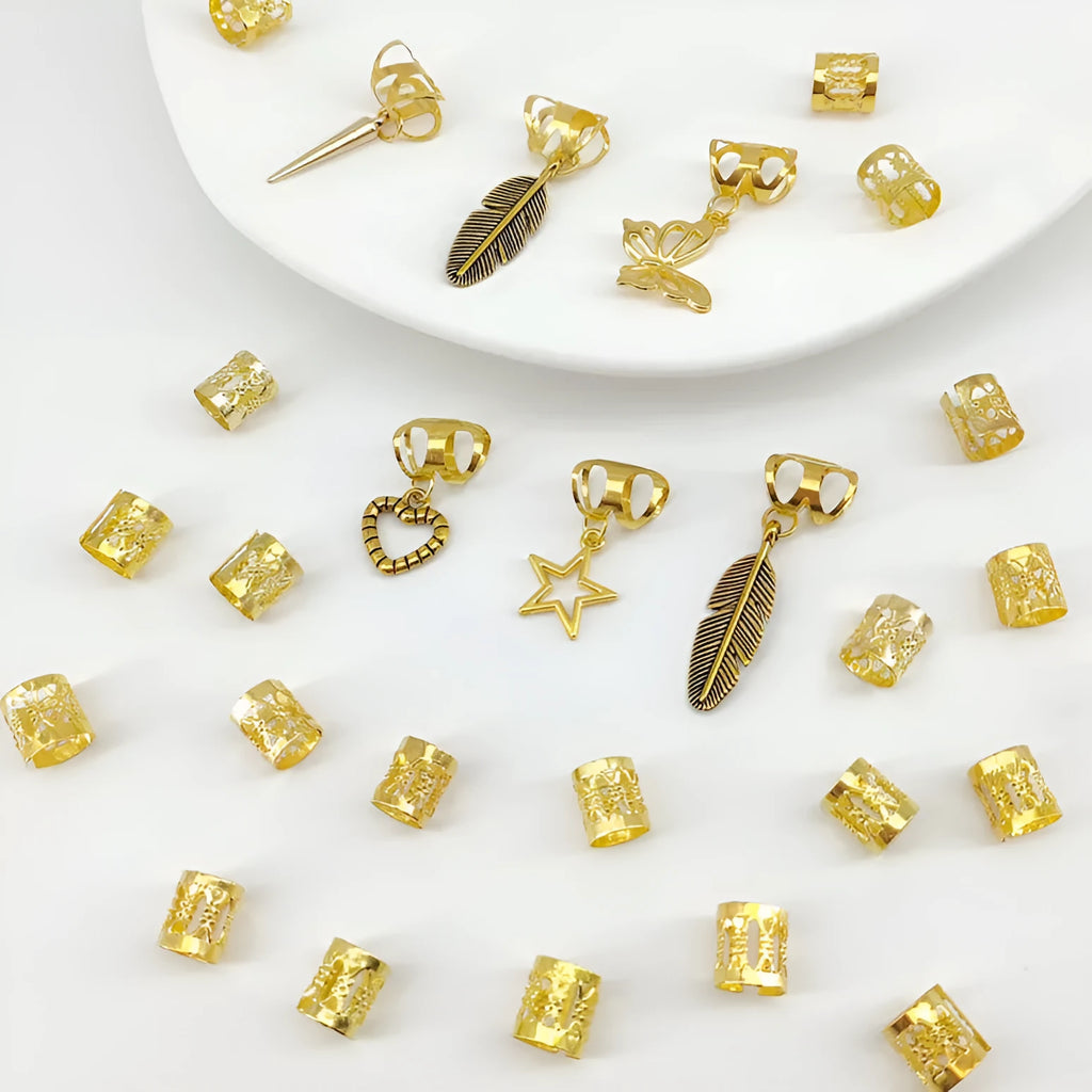 Antique style dirty braid hair rings with trendy leaves pattern in gold or silver alloy