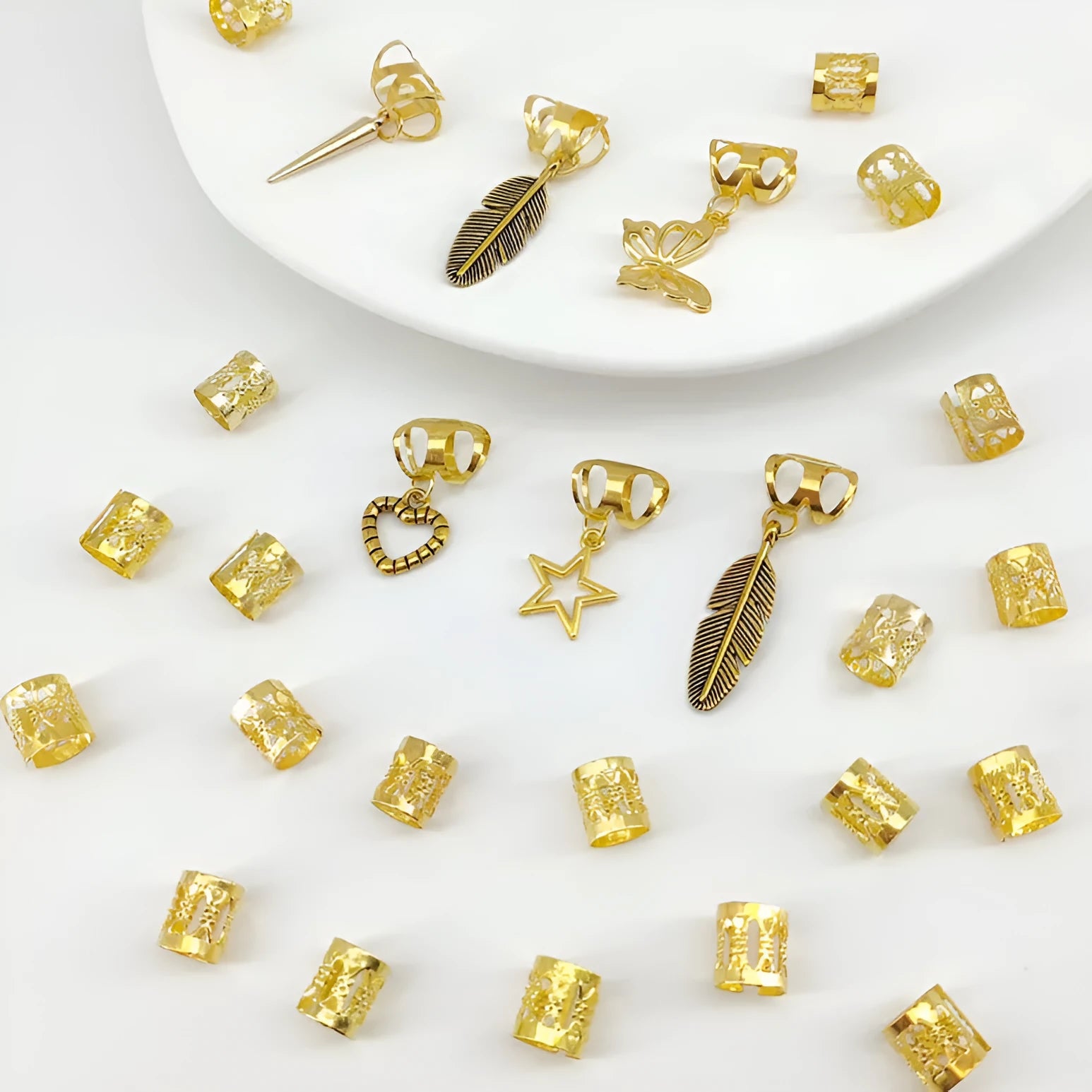 Antique style dirty braid hair rings with trendy leaves pattern in gold or silver alloy