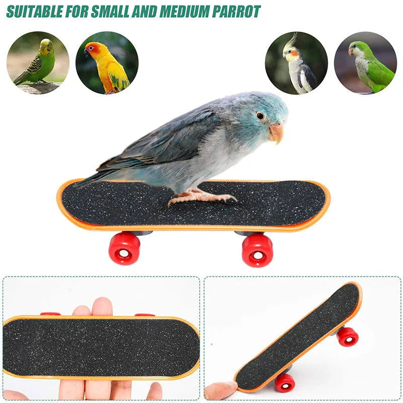 Wooden parrot puzzle training toy set for bird mental stimulation and foraging.