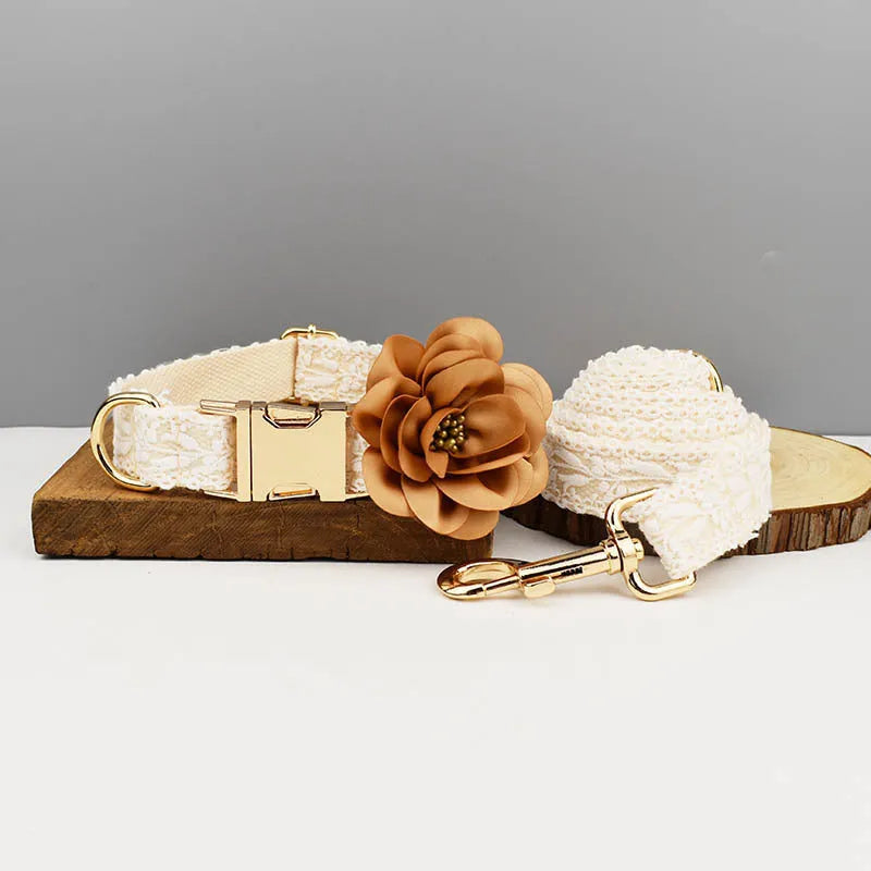Polyester lace dog wedding vest and collar set with leash and decorative flowers