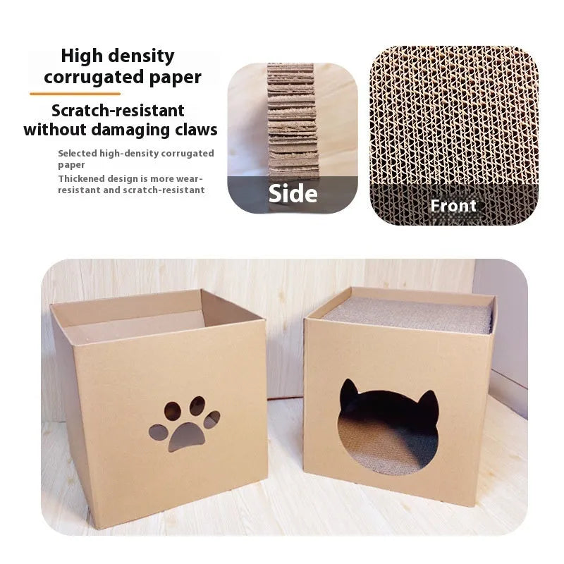 Vertical corrugated paper cat scratch board measuring 30cm cube in pet milk carton colour