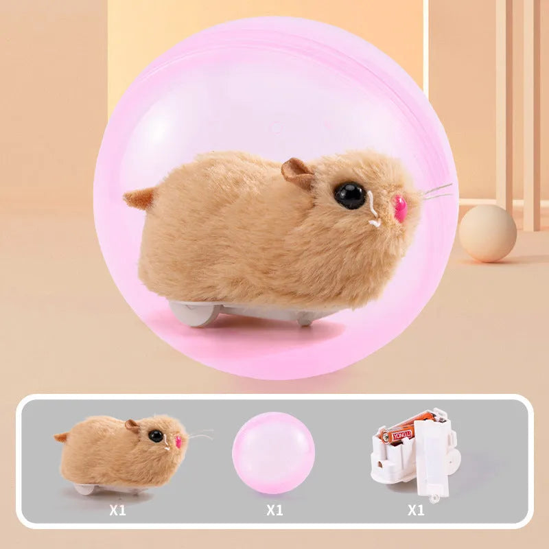 Universal hamster rolling ball toy with plush shell in beige hamster design