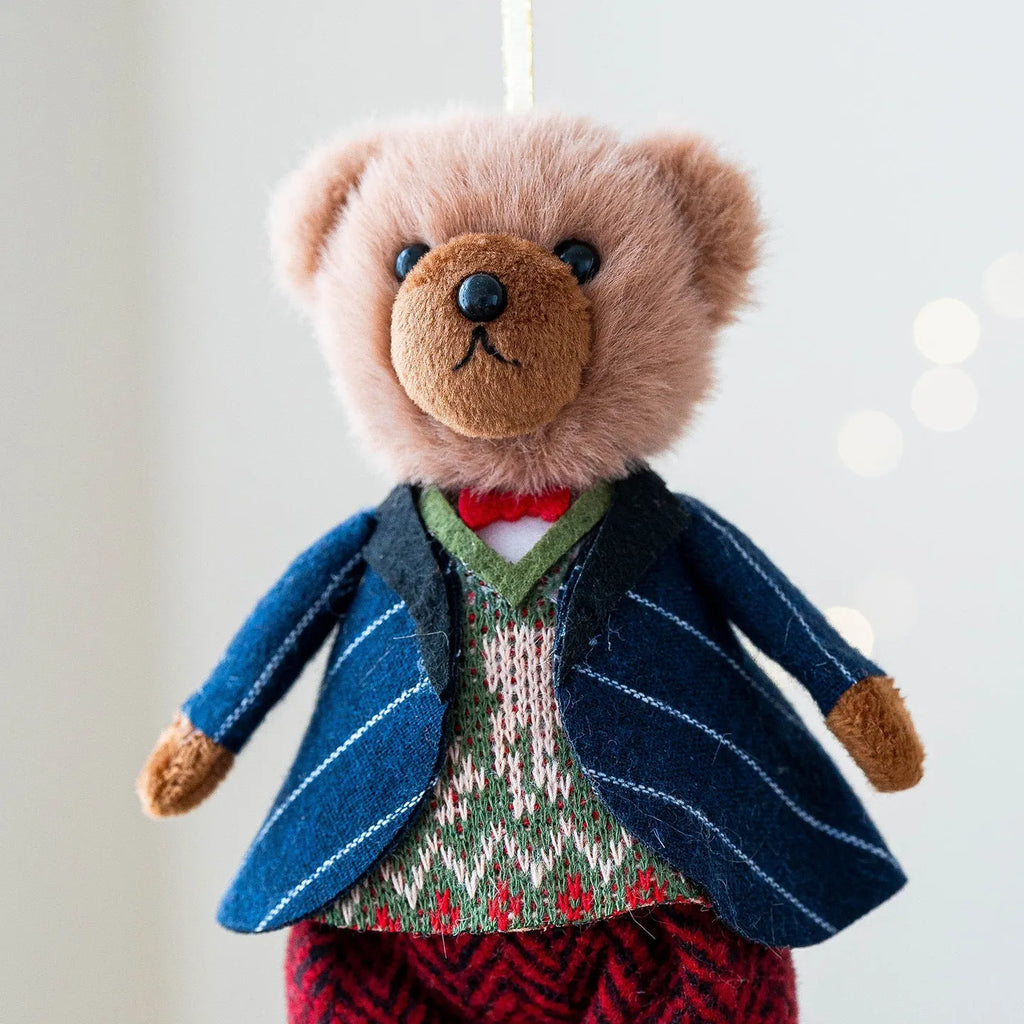 Plush bear doll in cotton suit with plaid design, 30 cm tall, available as princess bear or gentleman bear