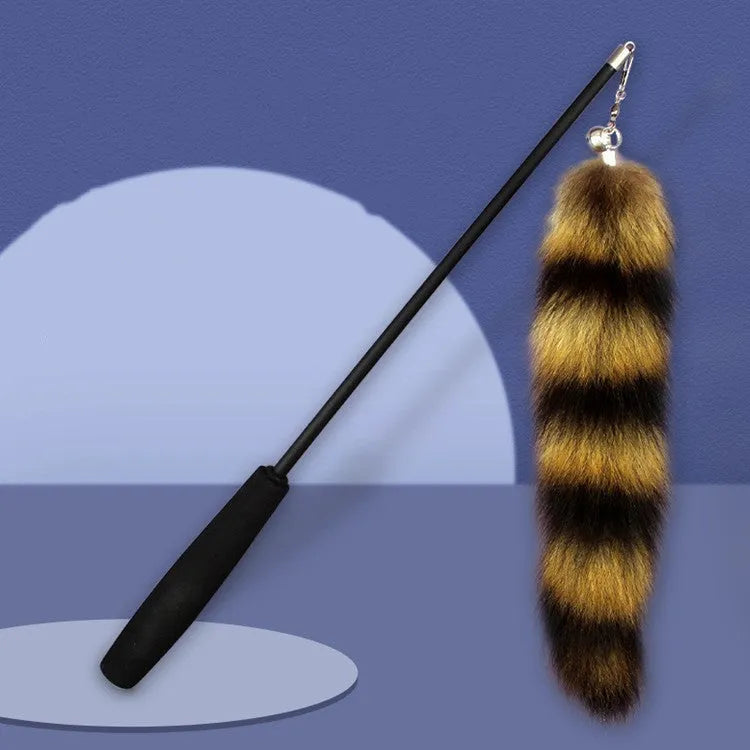 Black cat toy wand with 42cm elastic string and 300g weighted handle for interactive feline play