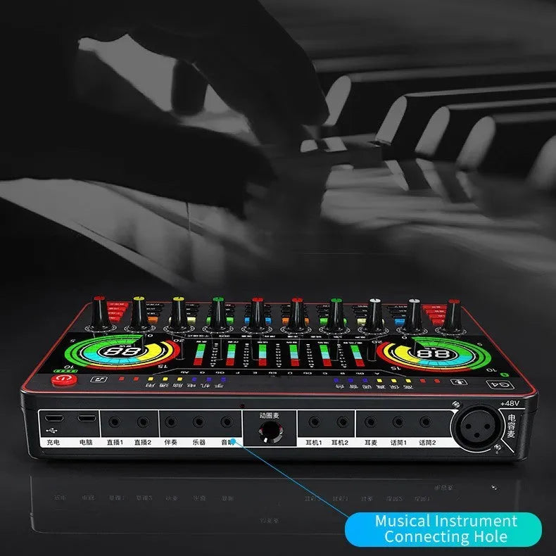 Singing Professional G4 sound card set with LCD display, 10 tuning knobs, and included microphone