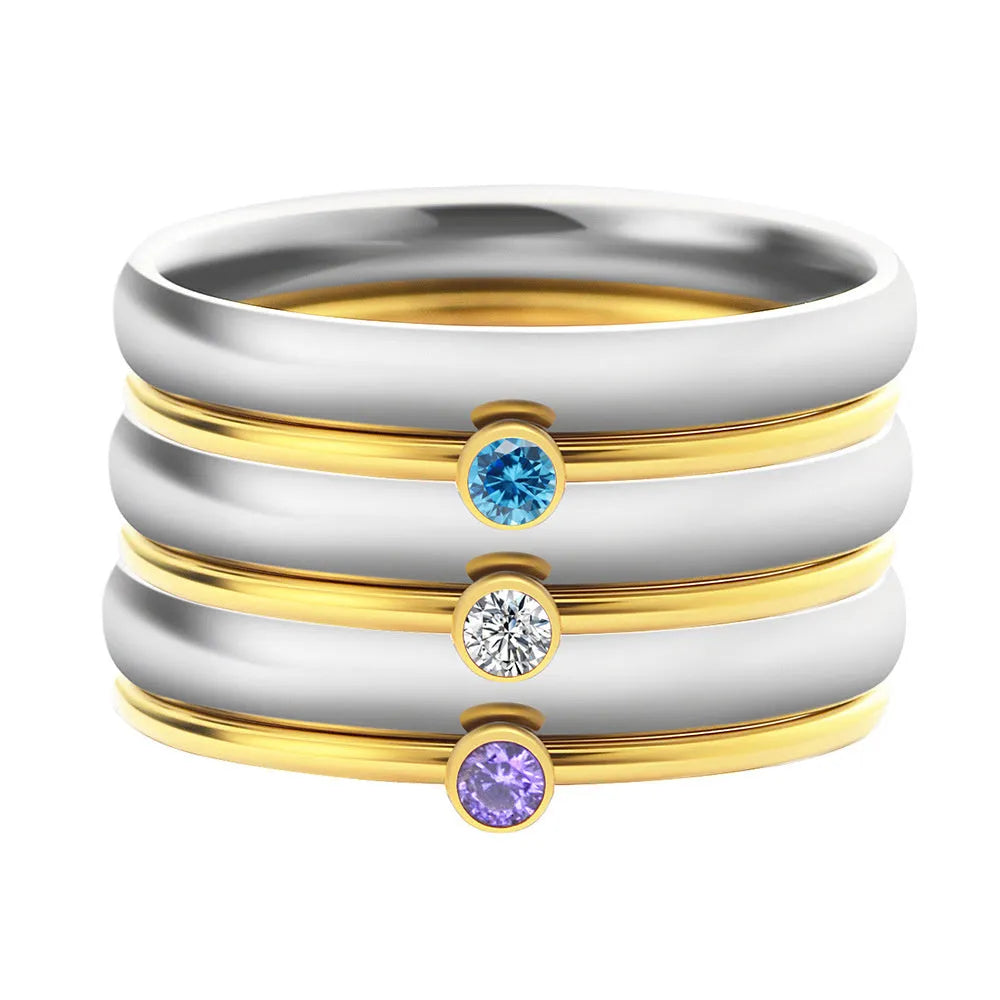 December birthstone engraved ring in titanium steel with geometric design and electroplating finish