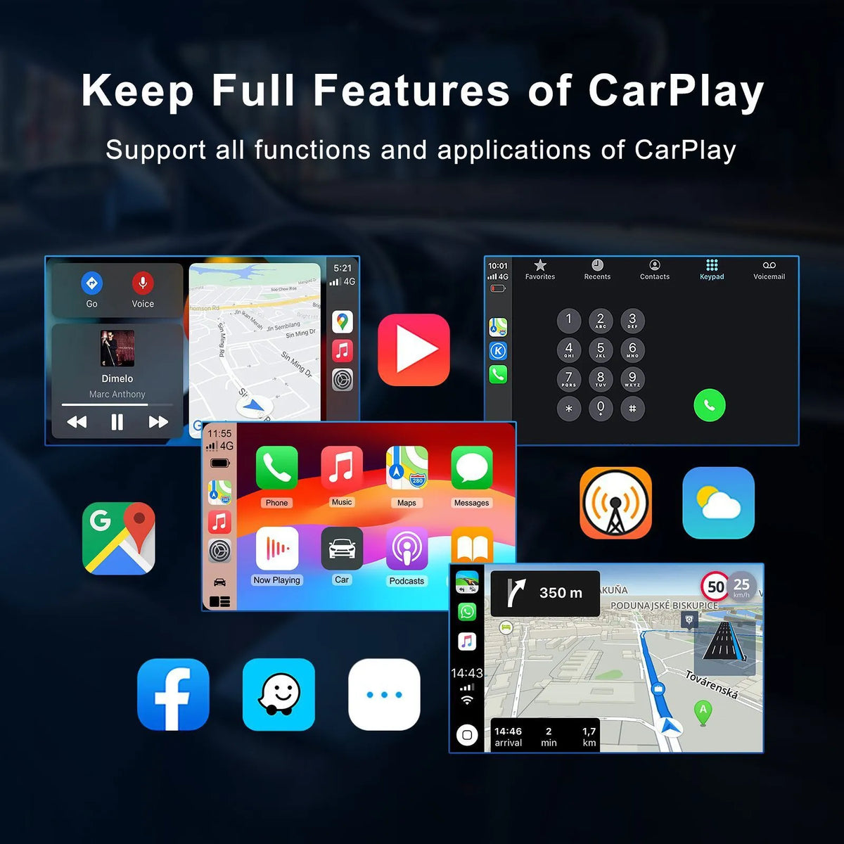 Wireless CarPlay adapter box, ABS PC, 40x20x12mm, for 2017+ cars with factory wired CarPlay