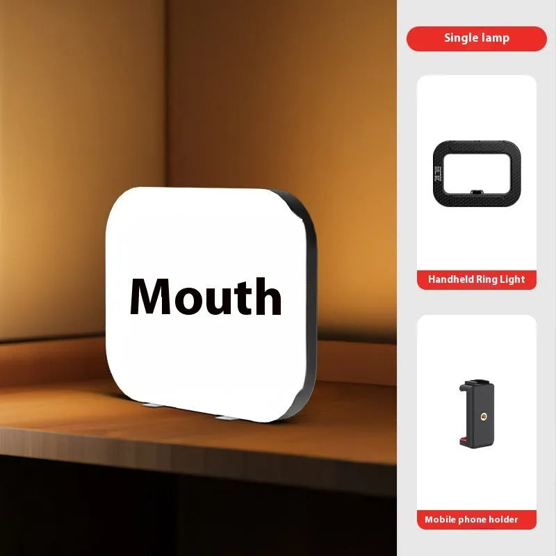 Mobile phone fill-in light with rechargeable holder and metallic desktop bracket for outdoor shooting